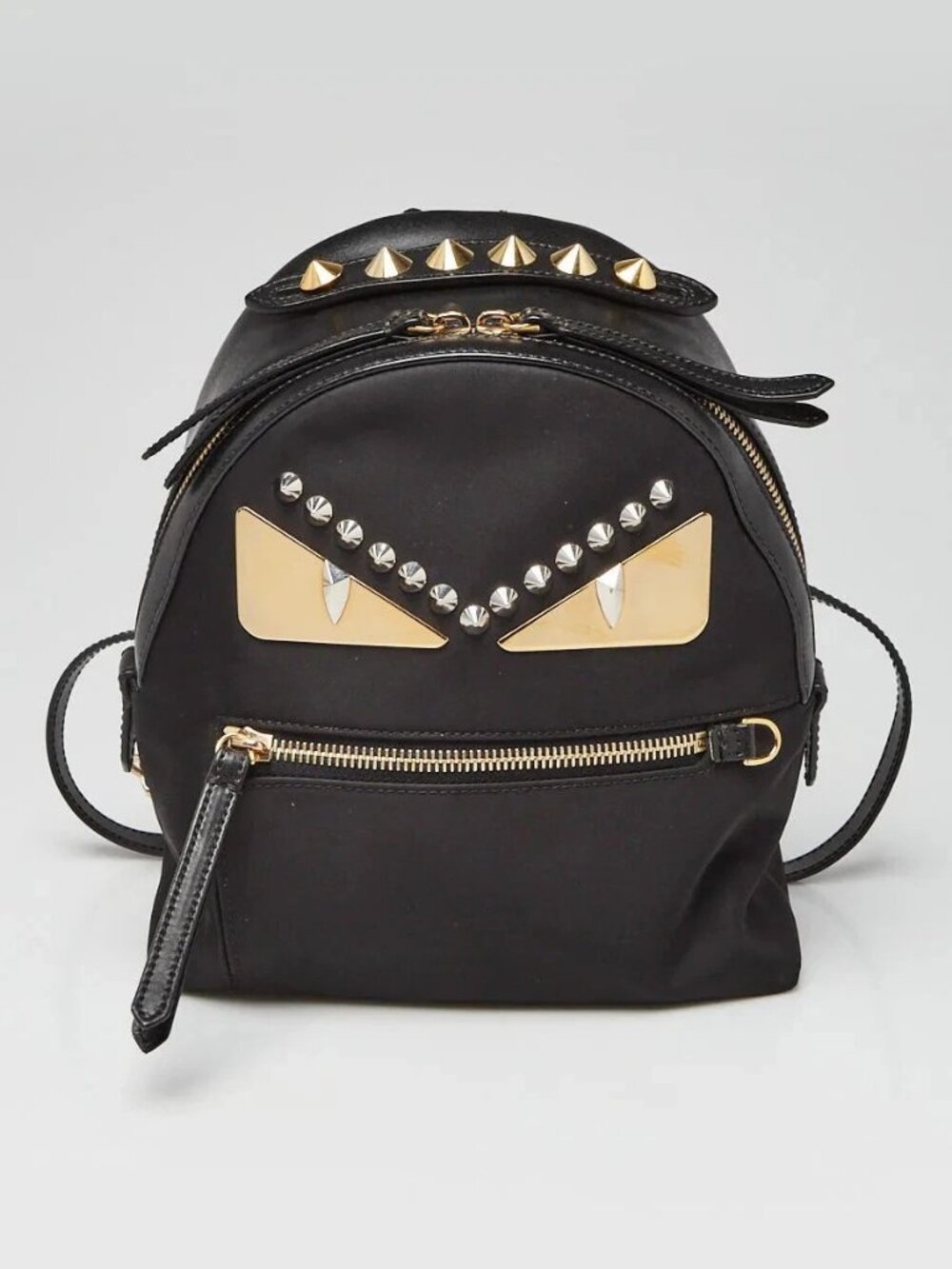 Fendi Black Nylon and Leather Monster Eyes Mini Backpack Bag - 8BZ038